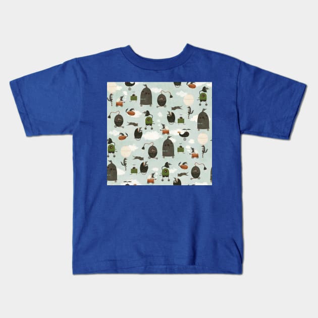 Wheels and Wolves Kids T-Shirt by katherinequinnillustration